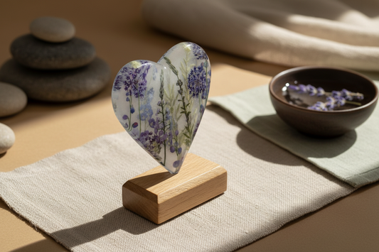 Lavender Design Heart On Base, 12cm