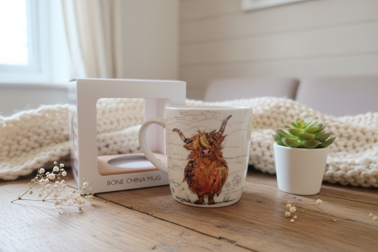 Bug Art Hamish Highland Cow Mug with presentation box