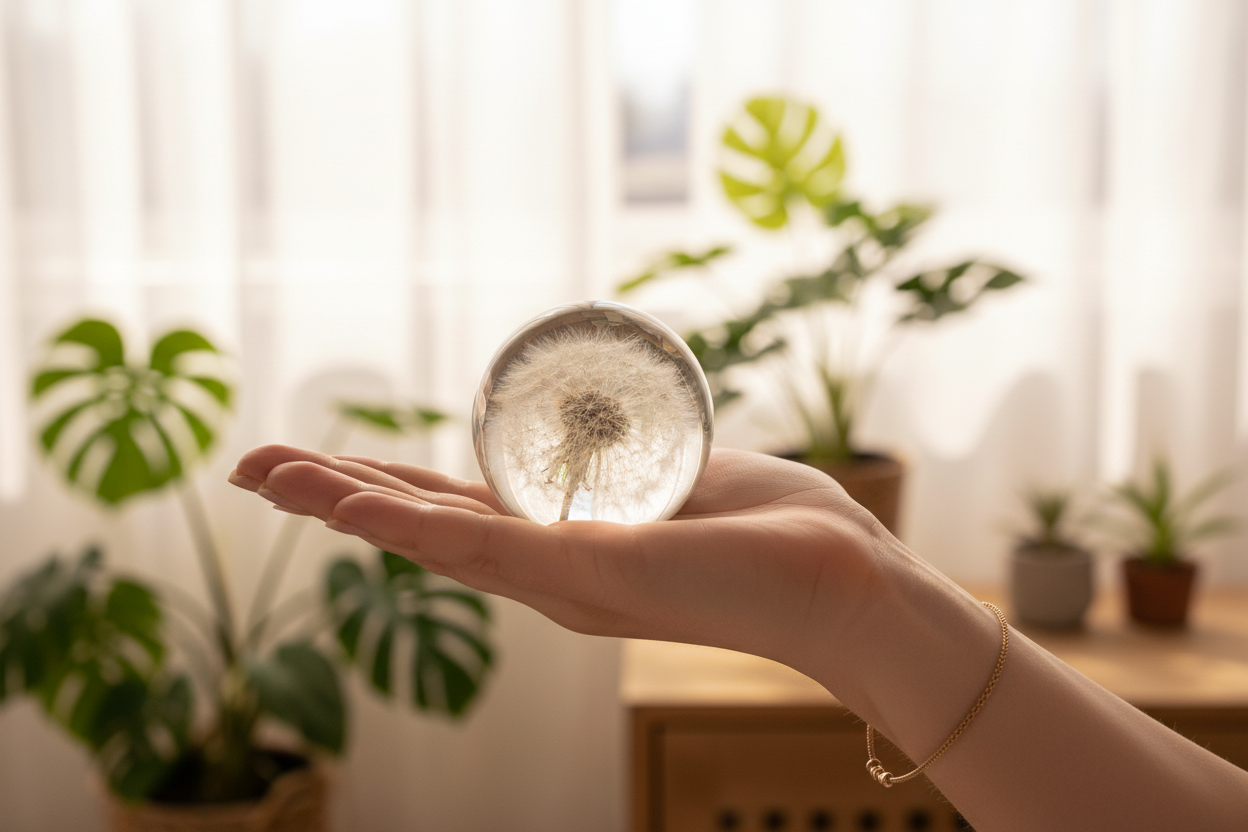 Dandelion Crystal Resin Lens Ball 80mm | Gift Boxed