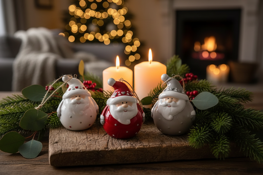 Ceramic Santa Baubles Set of 3 -H6.4cm