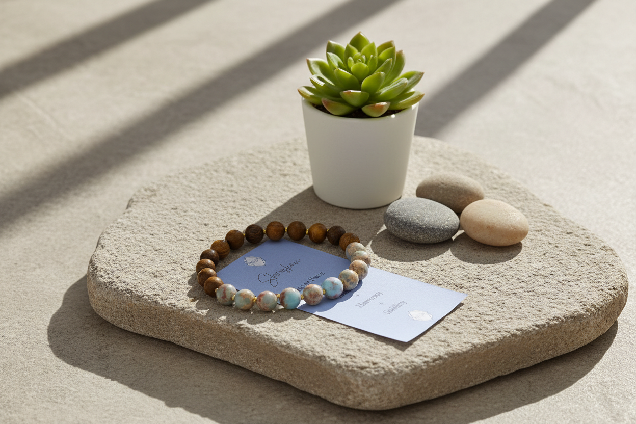 Shoushan Stone & Wood Bracelet - Dark Natural