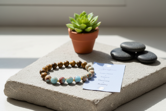 Shoushan Stone & Wood Bracelet - Dark Natural