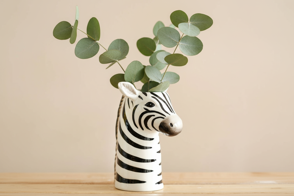 Zebra Head Ceramic Vase 17cm | Black & White Animal Planter
