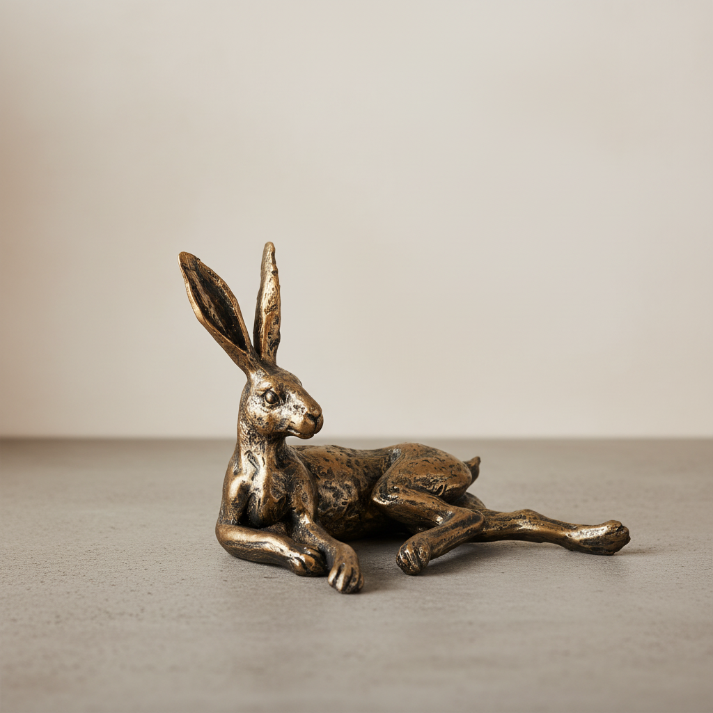 Lounging Hare Sculpture - Charming Home Decor Piece. H12cm