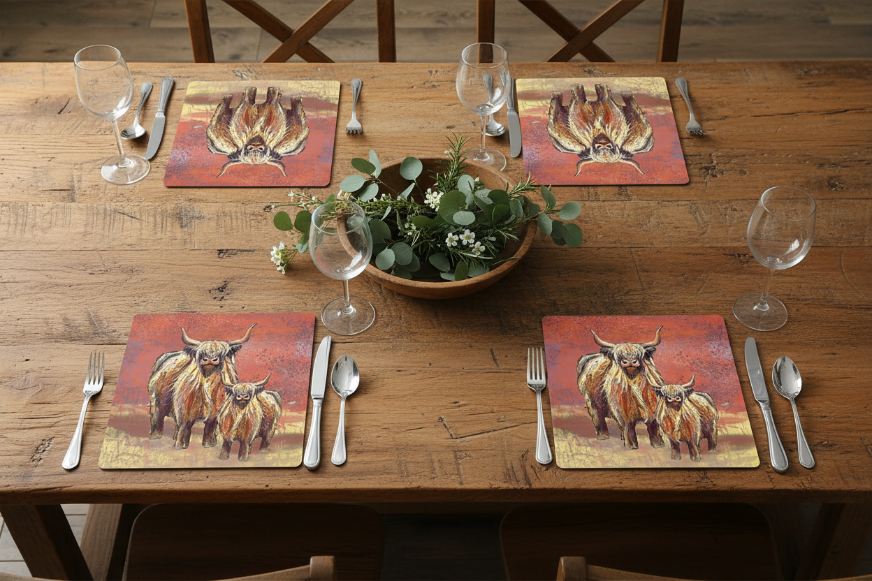 Highland Cow Placemats | Set of 2 | Dolly Hot Dogs