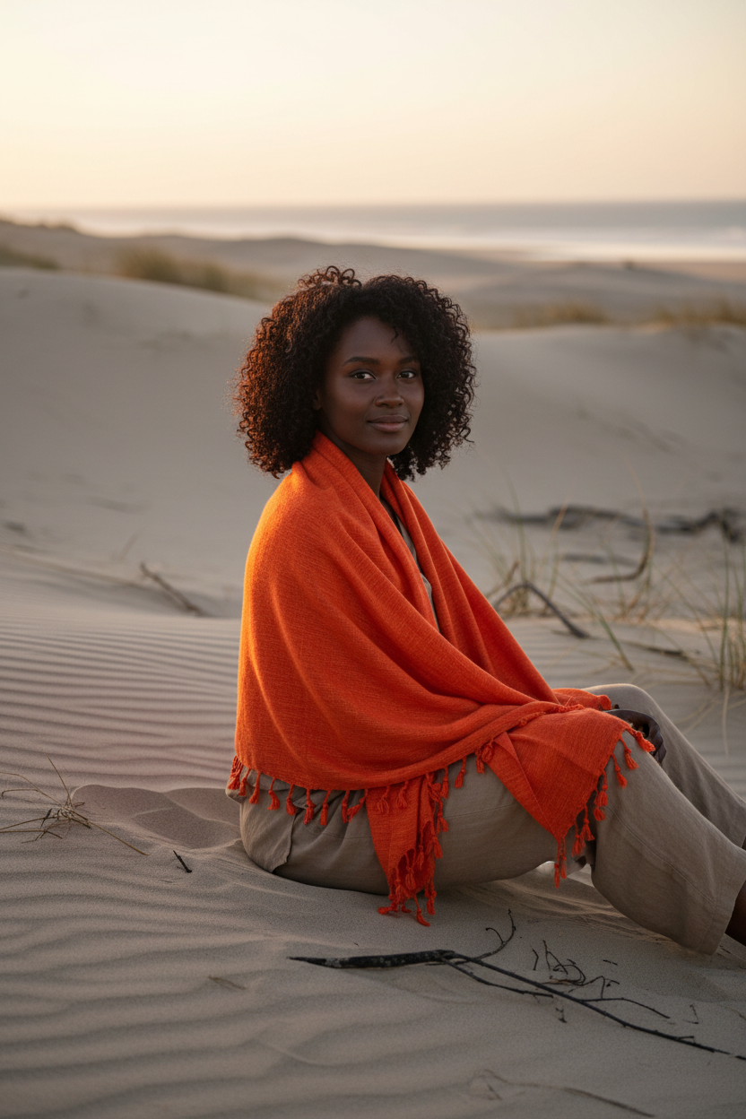 Nepali Yak Shawl - Orange | Ethically Handloomed