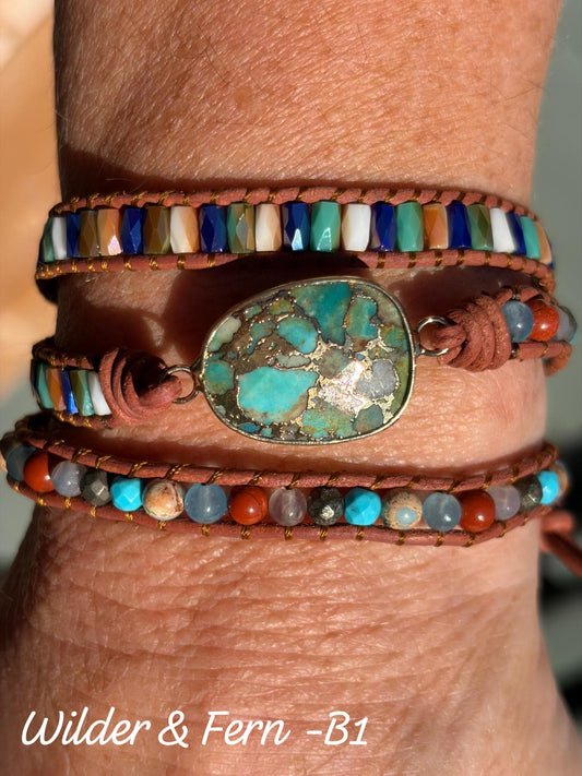 Natural Turquoise & Jasper Wrap Bracelet