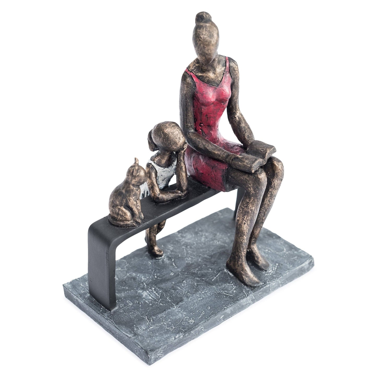 Mother & Daughter with Cat Sculpture H23cm