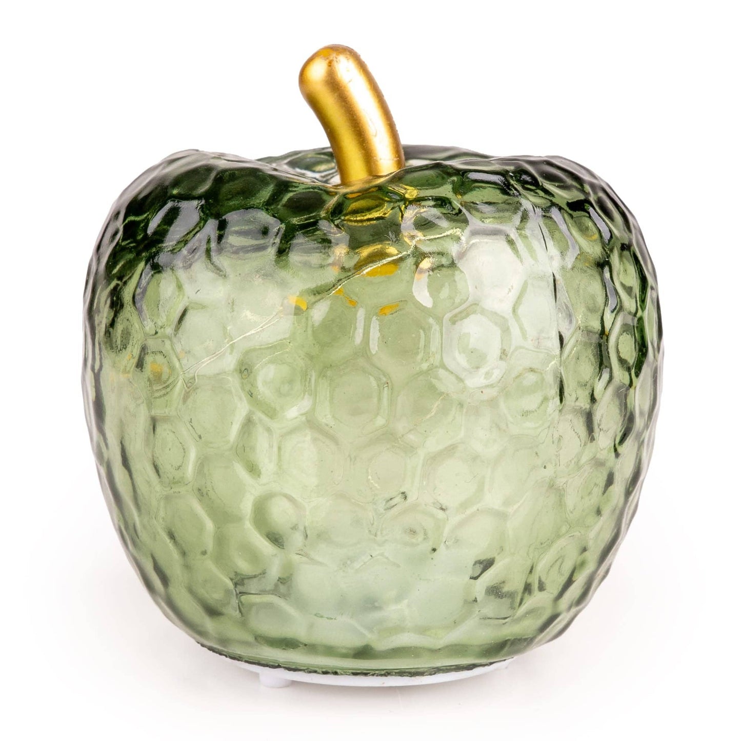 Small Green Glass Apple LED Light with Gold Stem