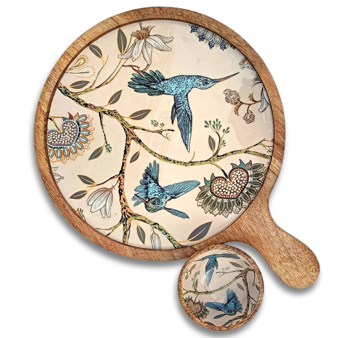 Mango Wood Charcuterie Board with Dip Bowl | Hummingbird | 12 inch