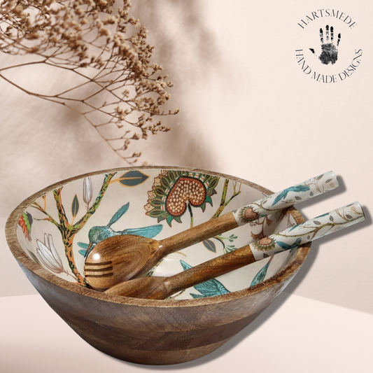 Handmade Chirpy Serving Bowl With Spoons