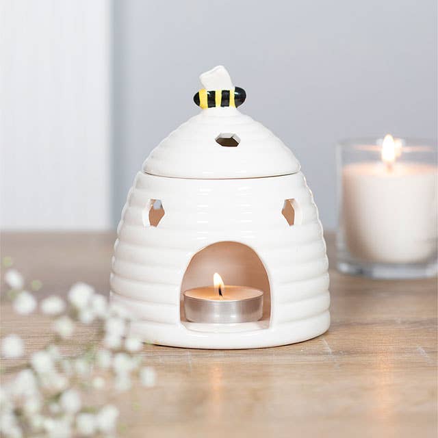 White Beehive Ceramic Oil Burner, 17cm