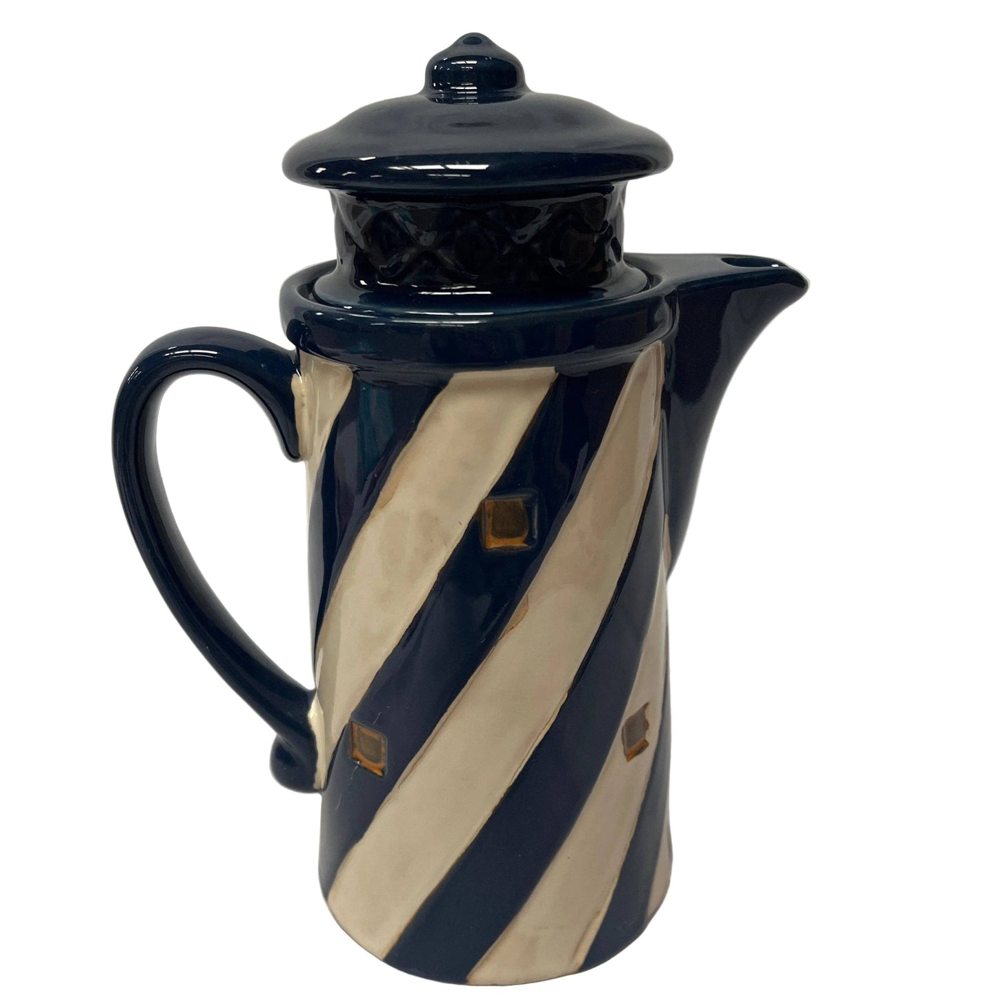 Moby Dick Novelty Coffee Pot | Navy Blue & White Stripe H9"