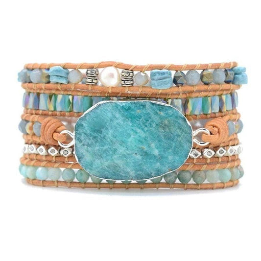 Natural Calming Amazonite Bead Wrap Bracelet, Boho Jewellery