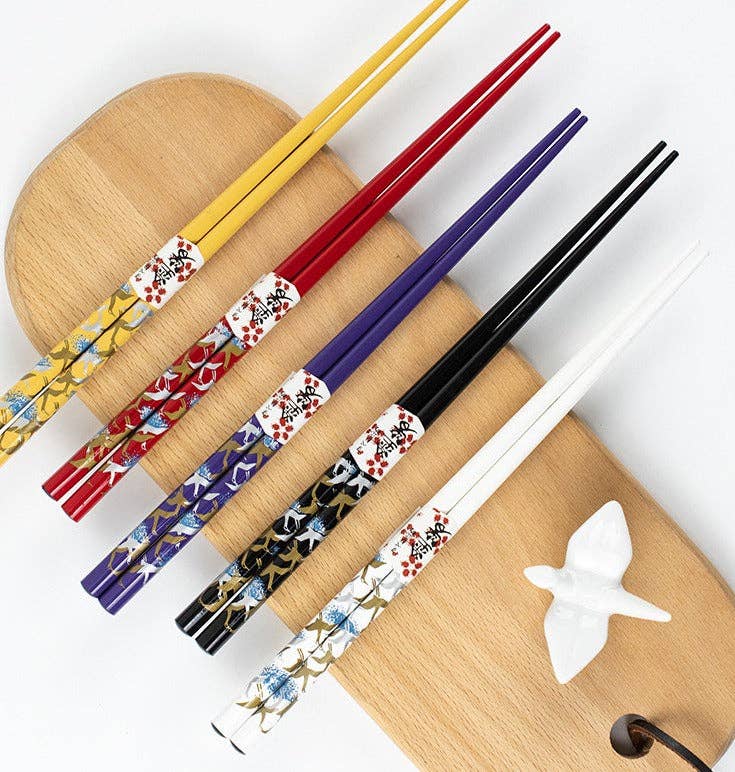 Set of 5 Pairs of Swan Wooden Chopsticks and Rests