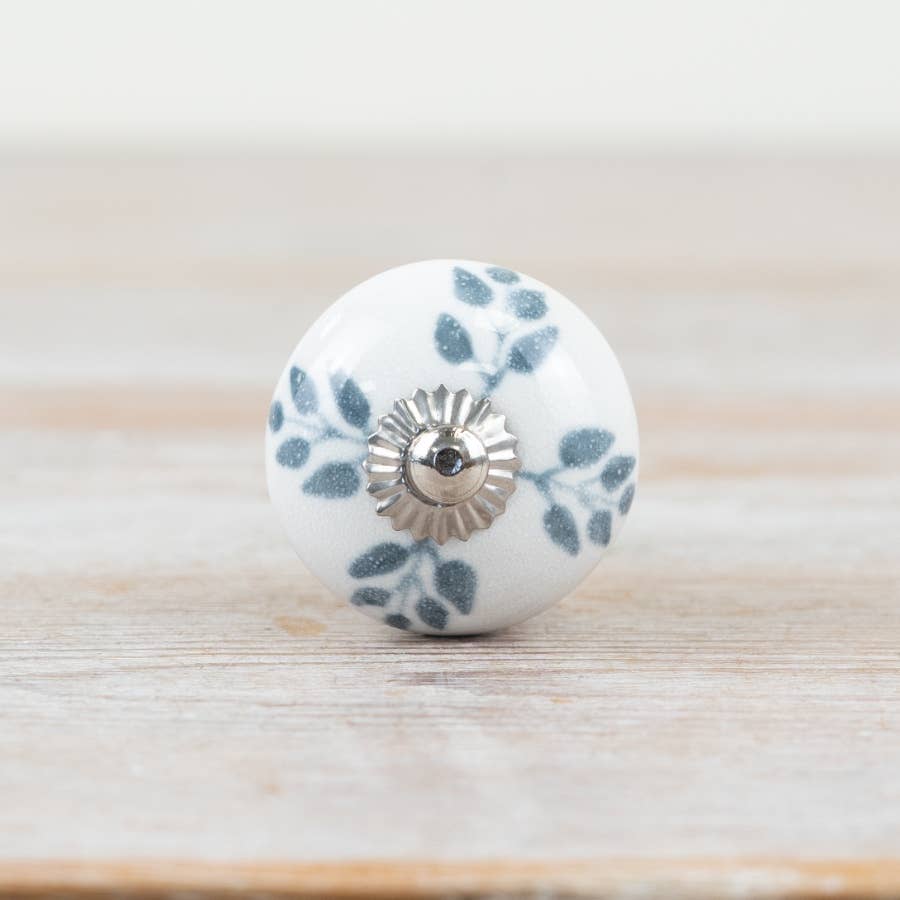 Ceramic Drawer Knobs | Vintage Leaf & Silver Centre | Sold in Pairs