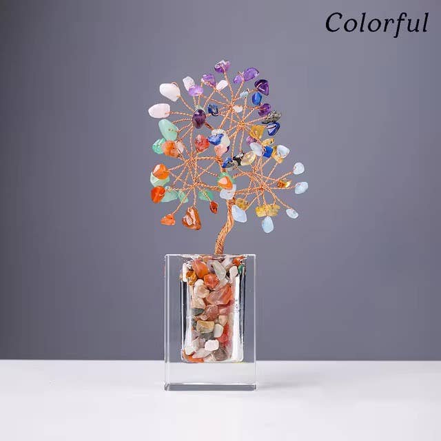 Crystal Mini Tree with Clear Vase H18cm: Colourful