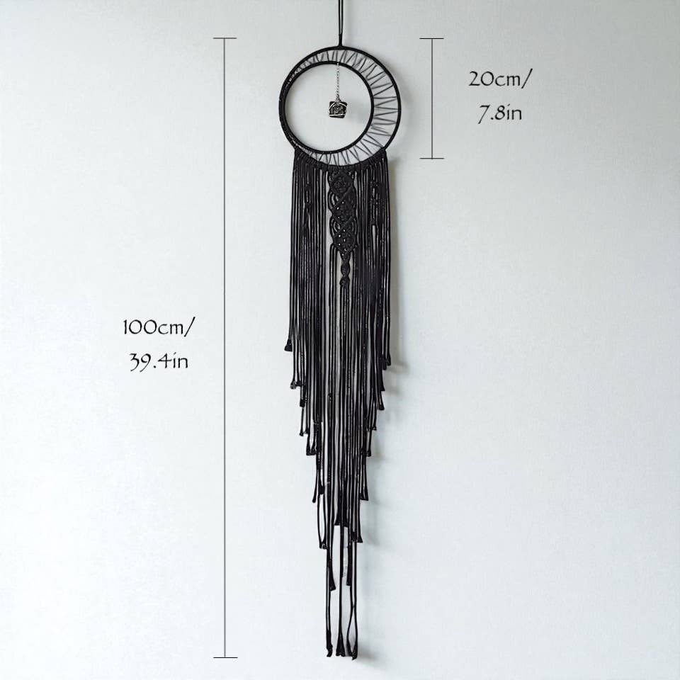 Black Moon & Sun Macramé Dreamcatcher | Gothic Wall Hanging