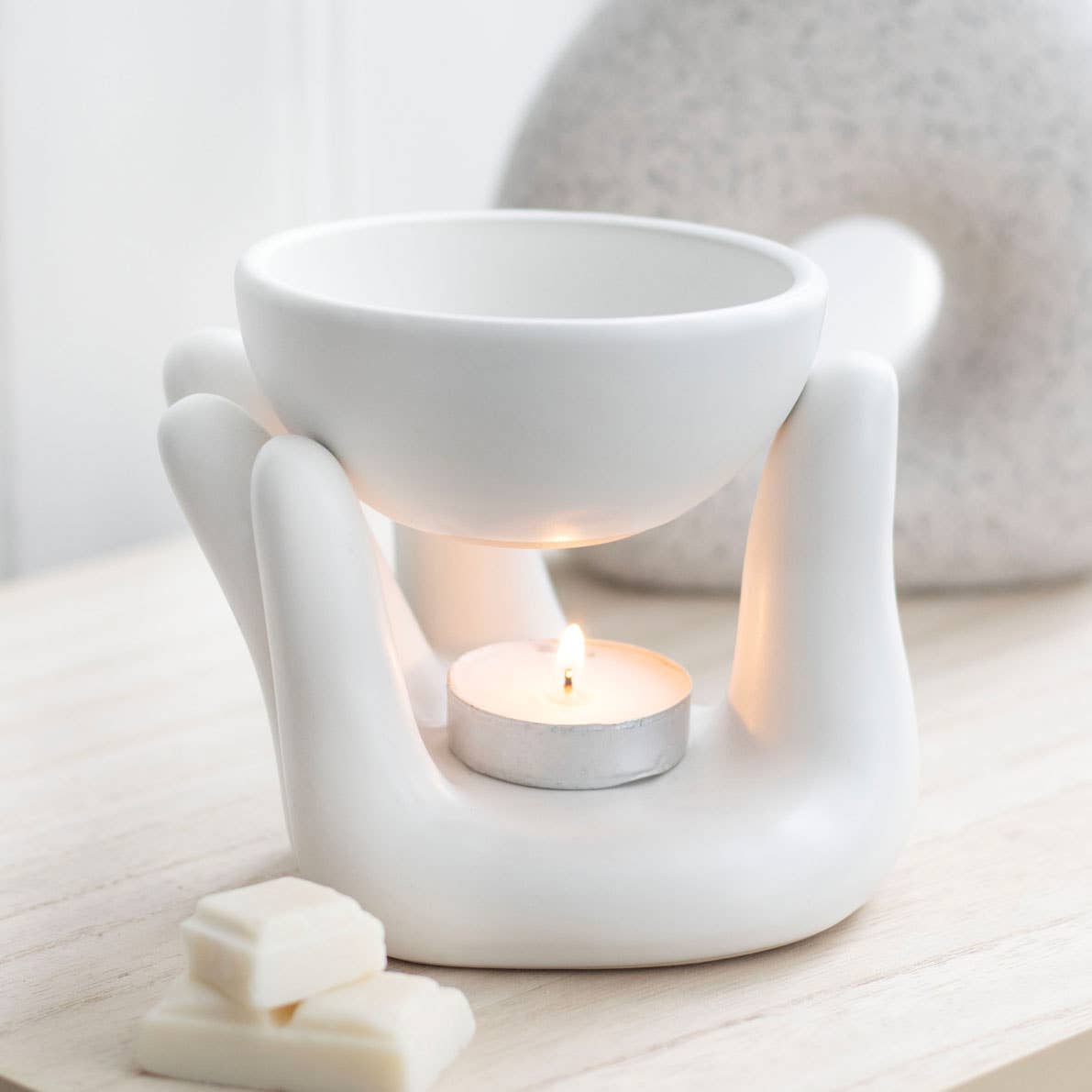 White Hand Ceramic Oil Burner, 11cm