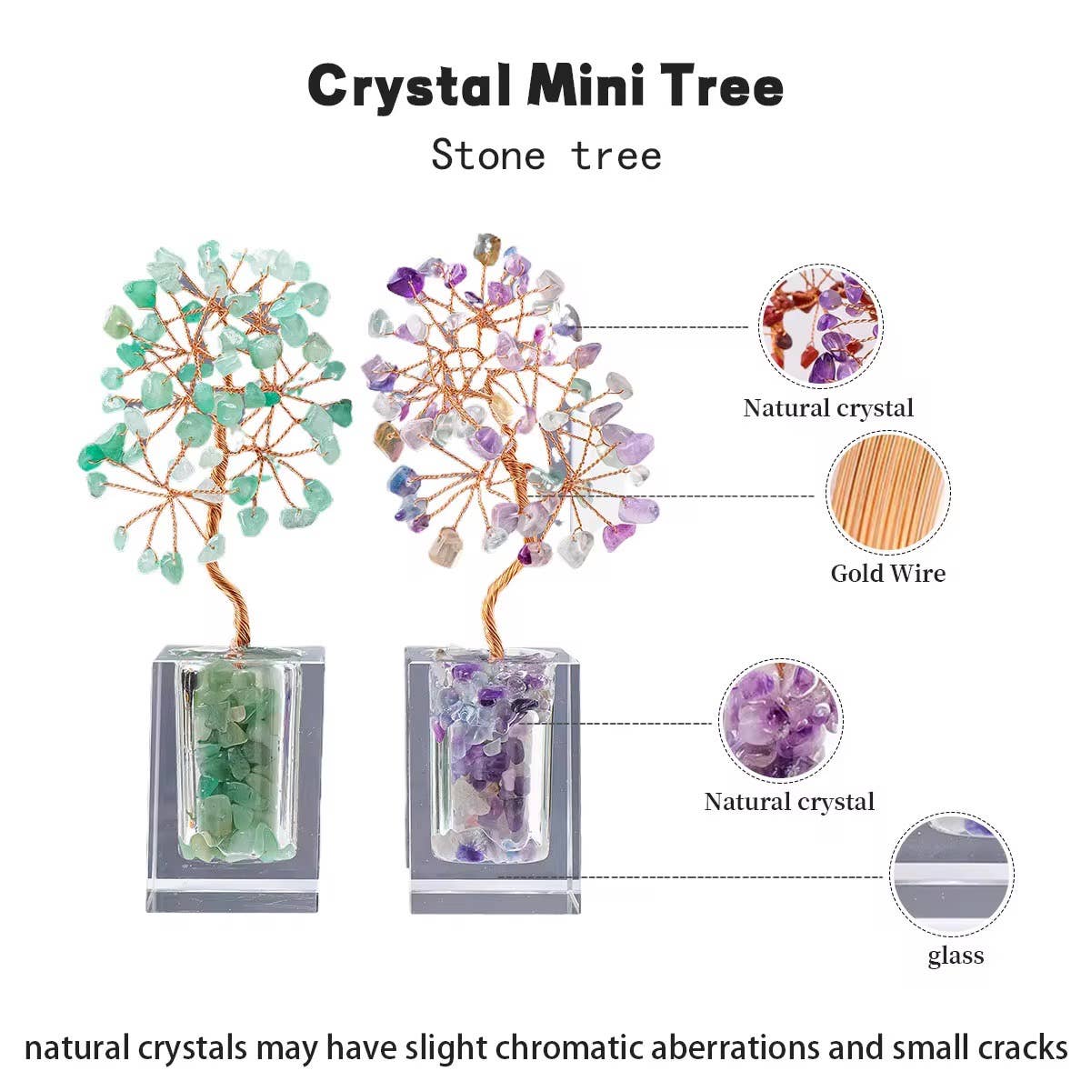 Crystal Mini Tree with Clear Vase H18cm: Colourful Fluorite
