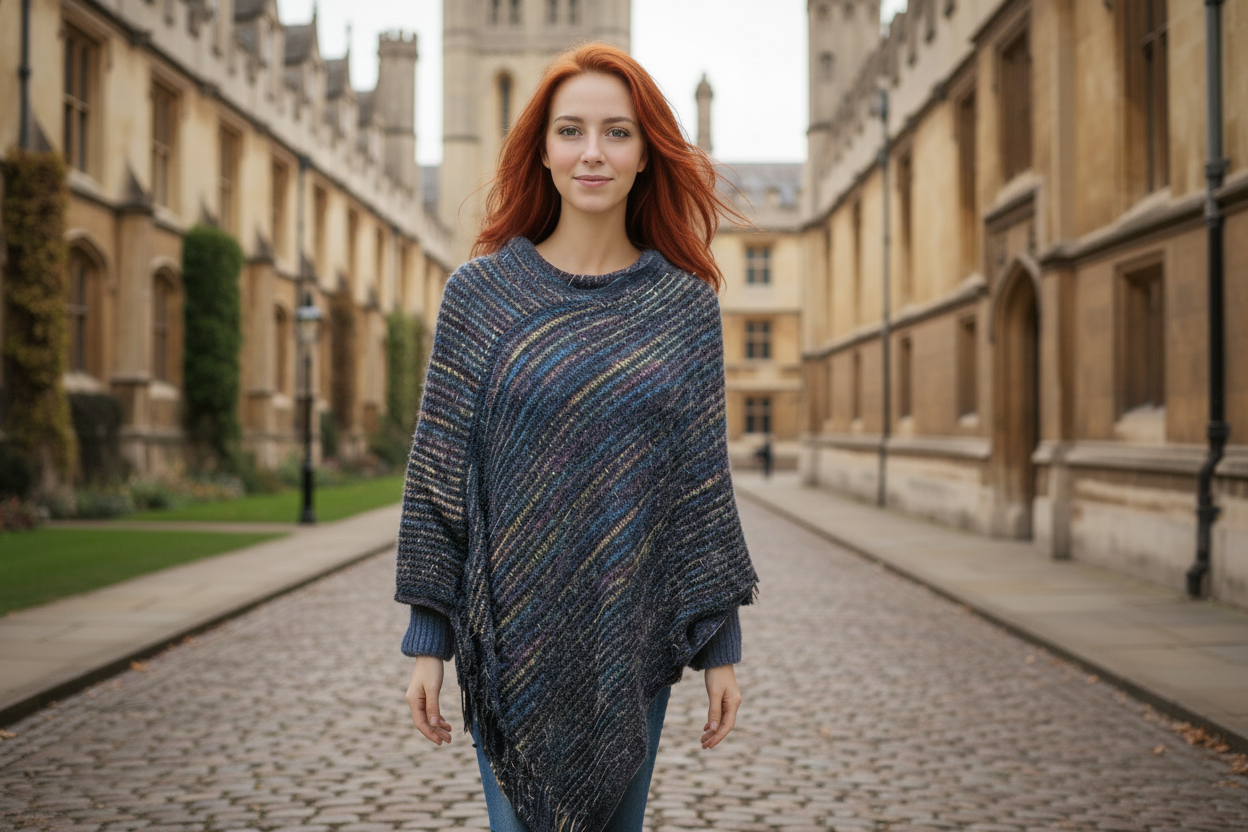 Black Striped Poncho - Cambridge