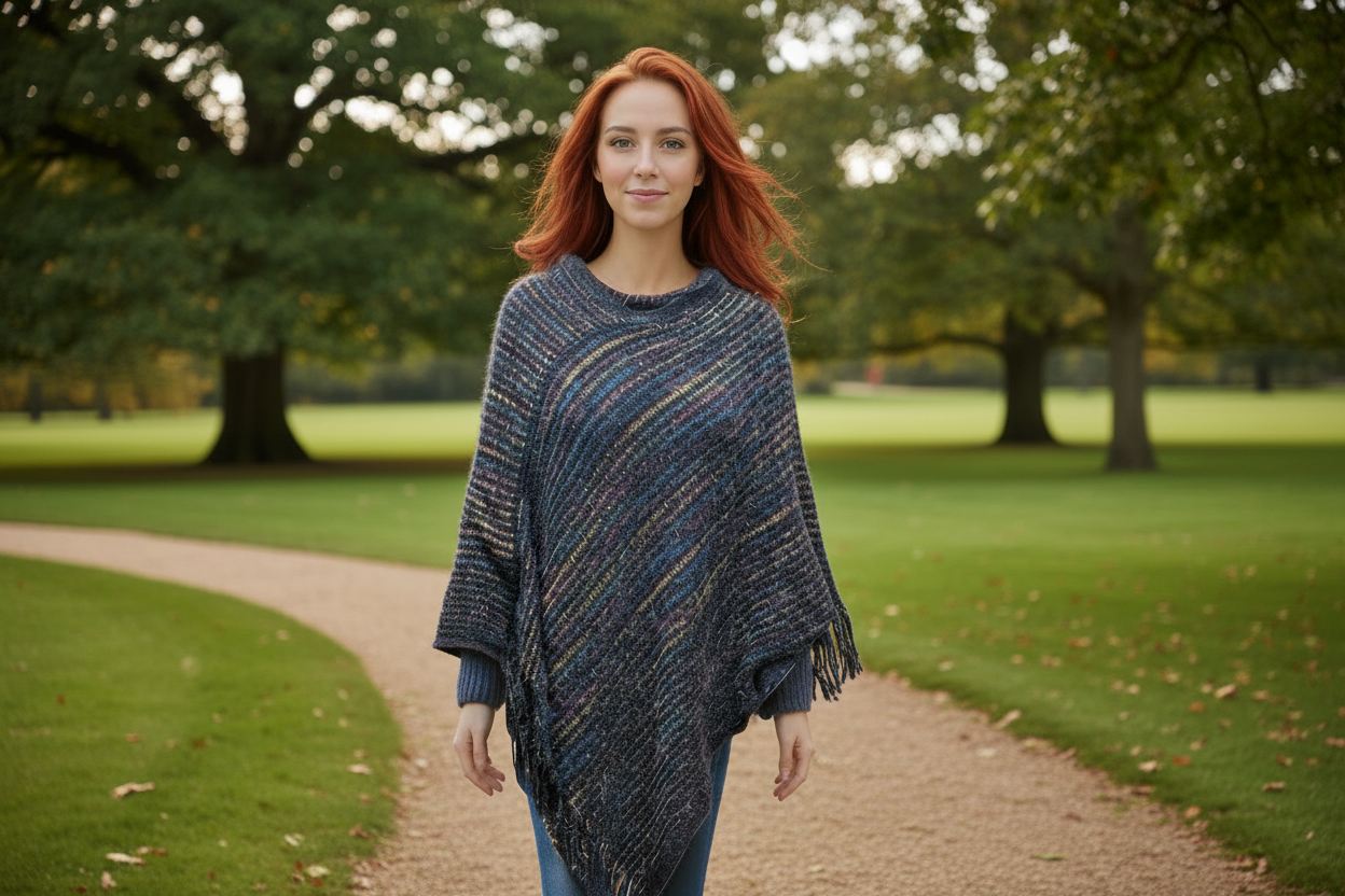 Black Striped Poncho - Park