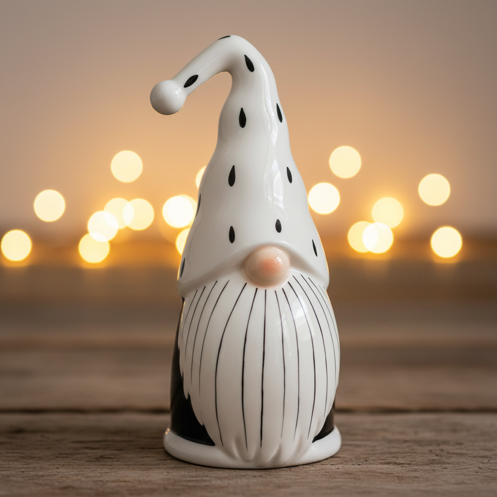 Black & White Ceramic Santa 17.2cm - Fairy Lights Shot