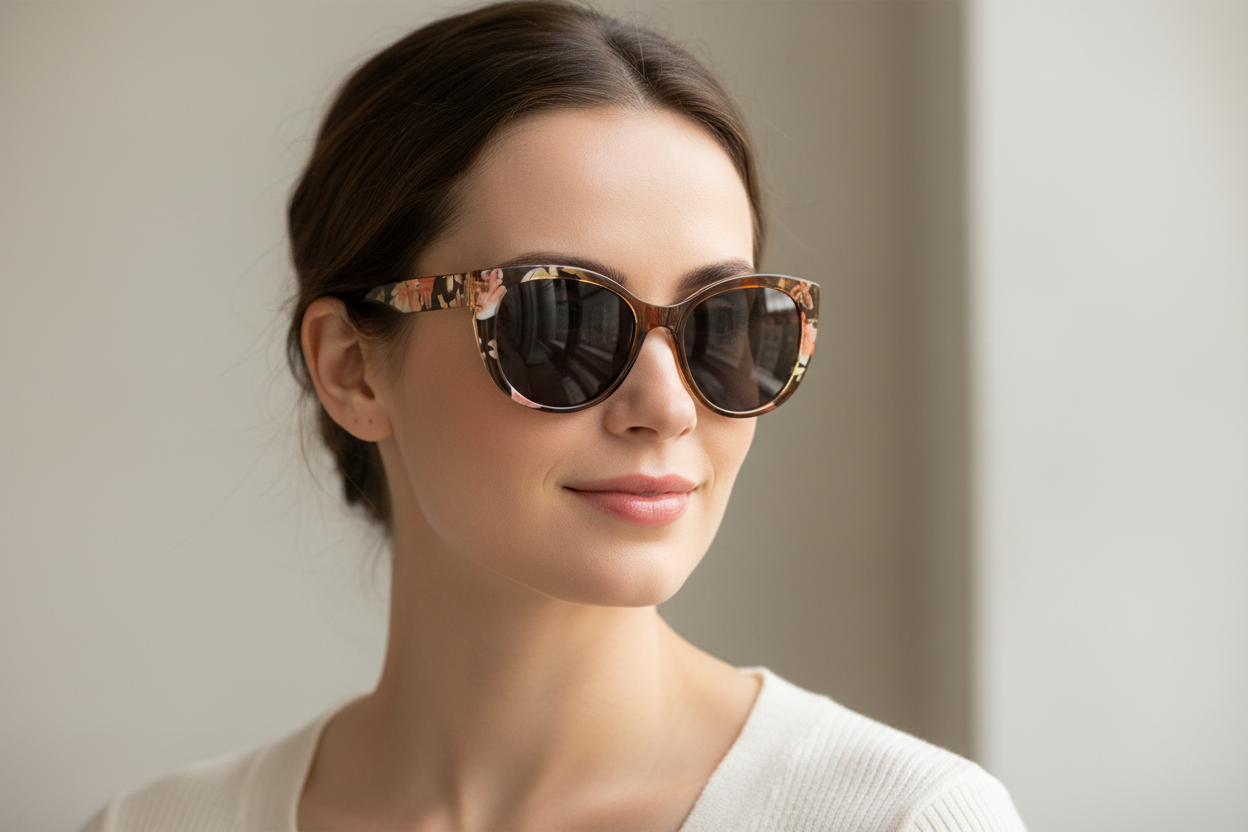 Brown Floral Sunglasses on Model