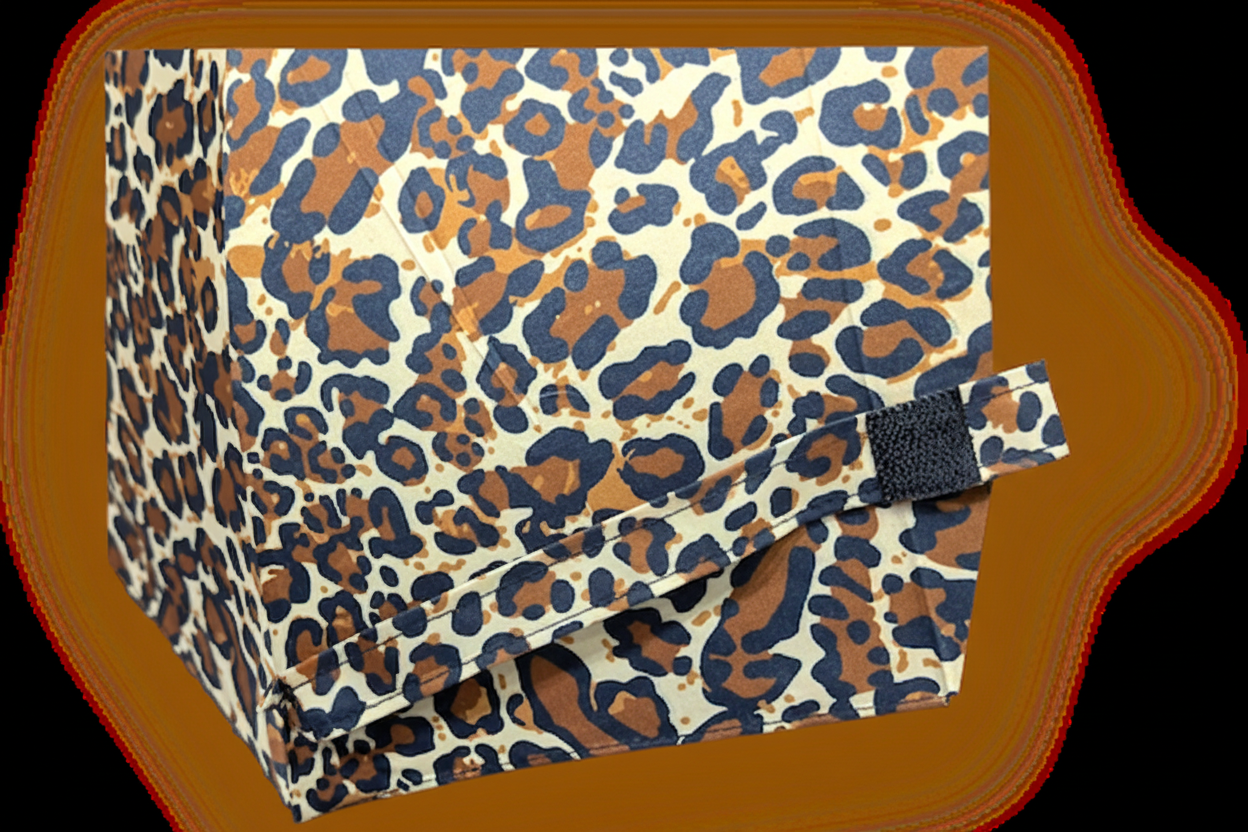 Mini Compact Umbrella - 4 Prints - L24cm Closed featuring a folded tan navy and cream jaguar print cover with black fastening strap for Fashion