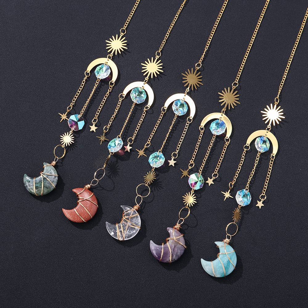 Crystal Moon Suncatcher | Celestial Gemstone Window Hanging