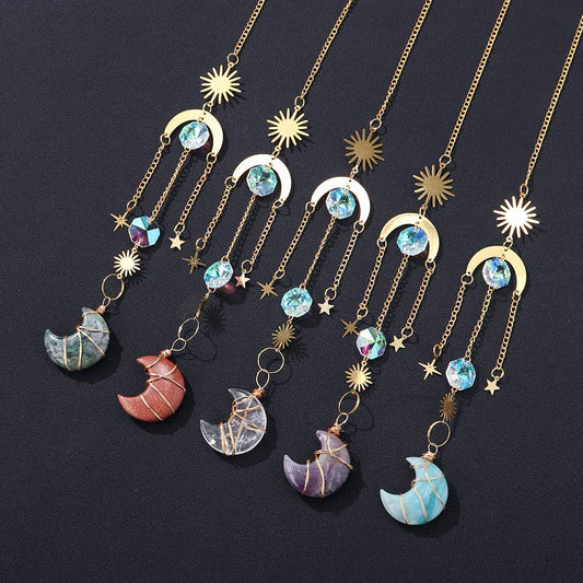 Crystal Moon Suncatcher | Celestial Gemstone Window Hanging