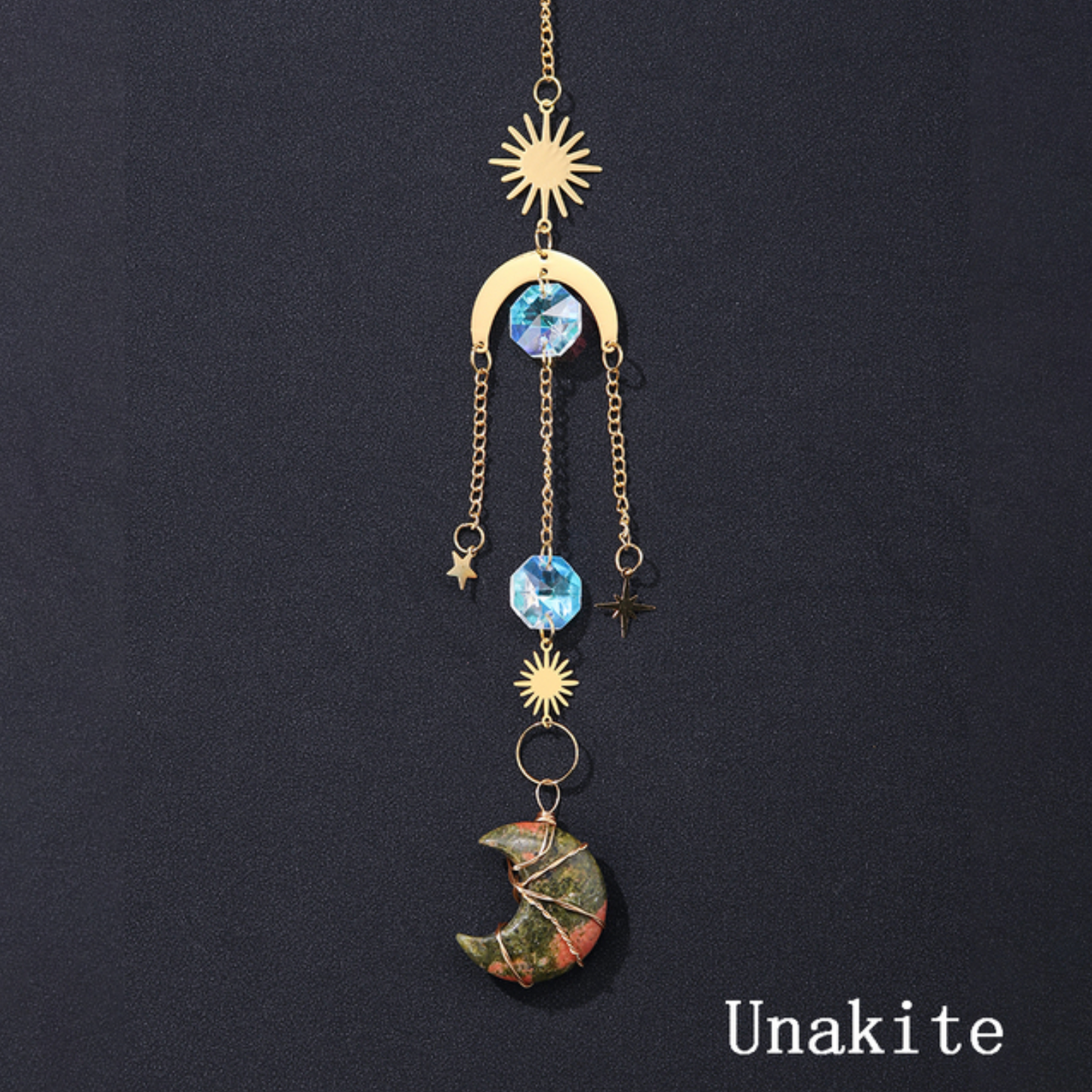 Crystal Moon Suncatcher | Celestial Gemstone Window Hanging