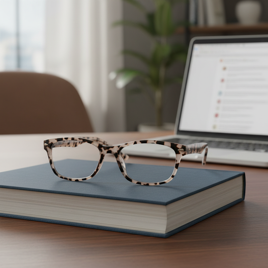 Zanti Reading Glasses in softly squared brown and beige tortoiseshell frames with clear magnifying lenses