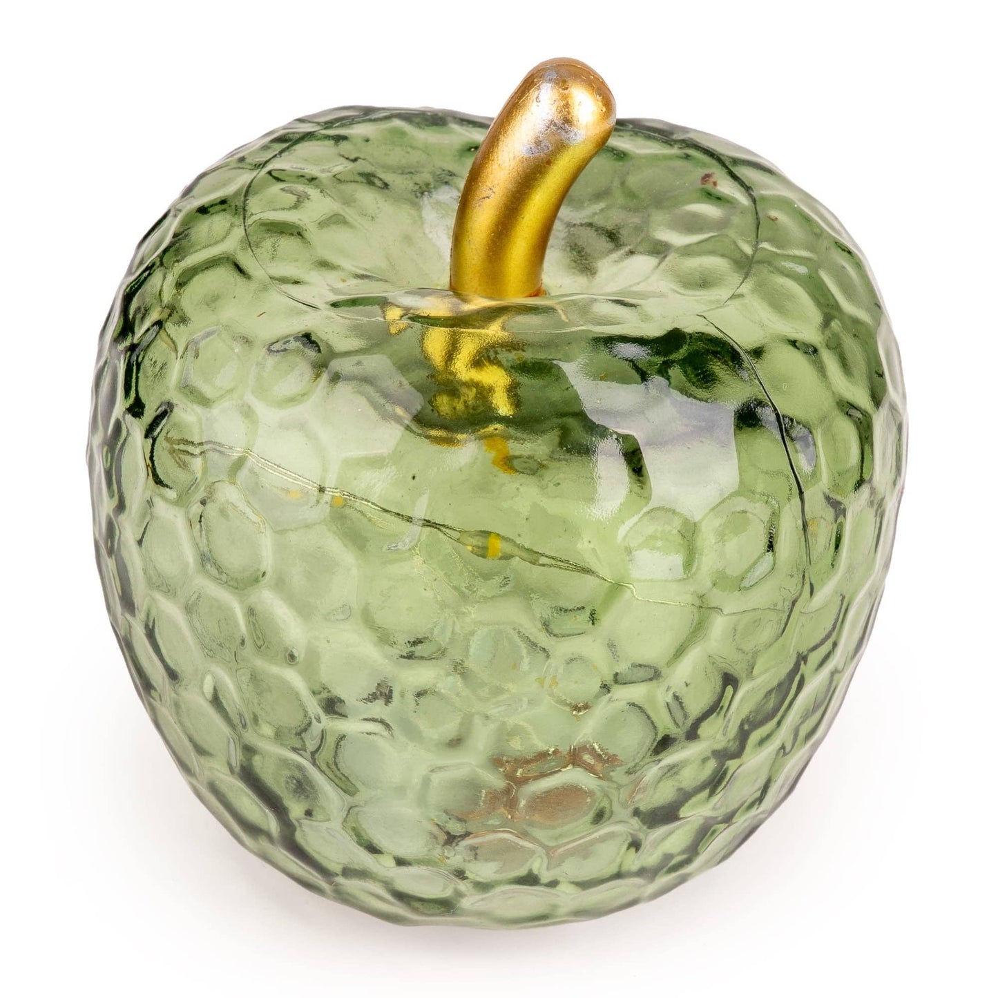 Small Green Glass Apple LED Light with Gold Stem