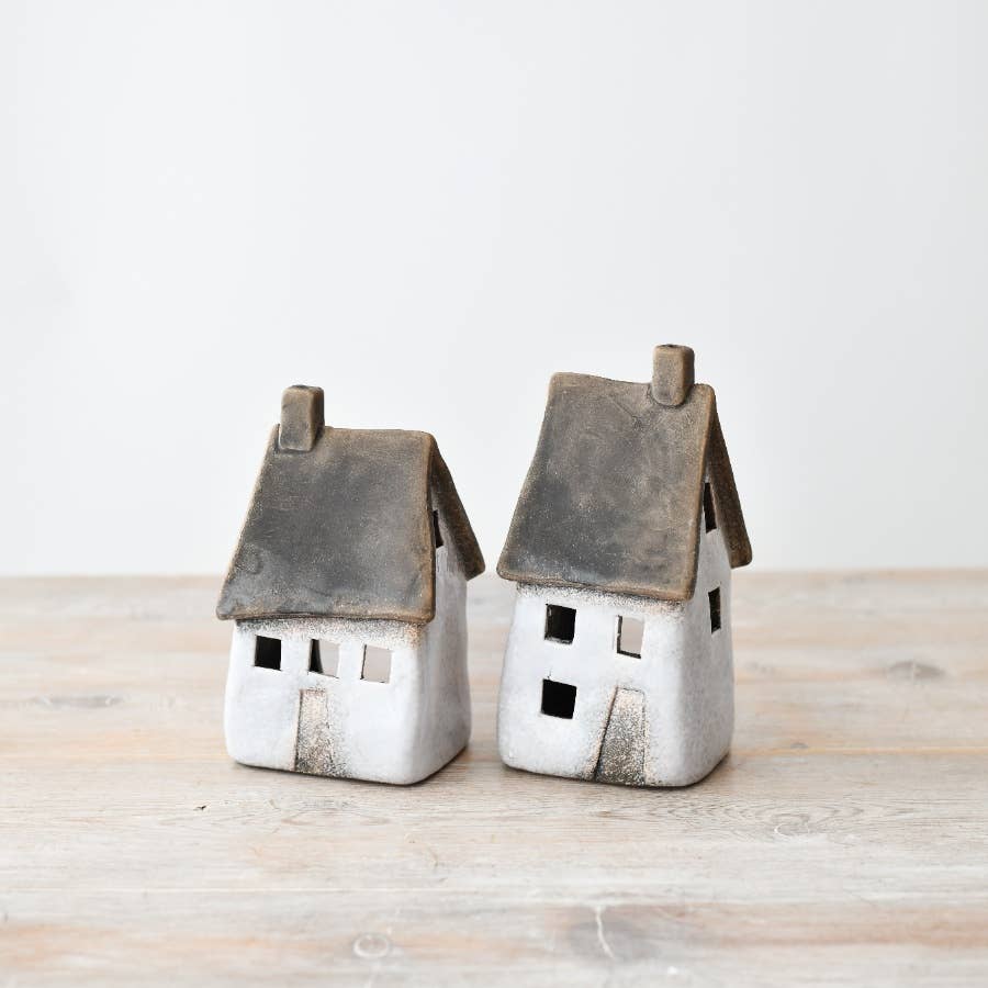 Speckled White Windlight House Tealight Holder | 17.3cm