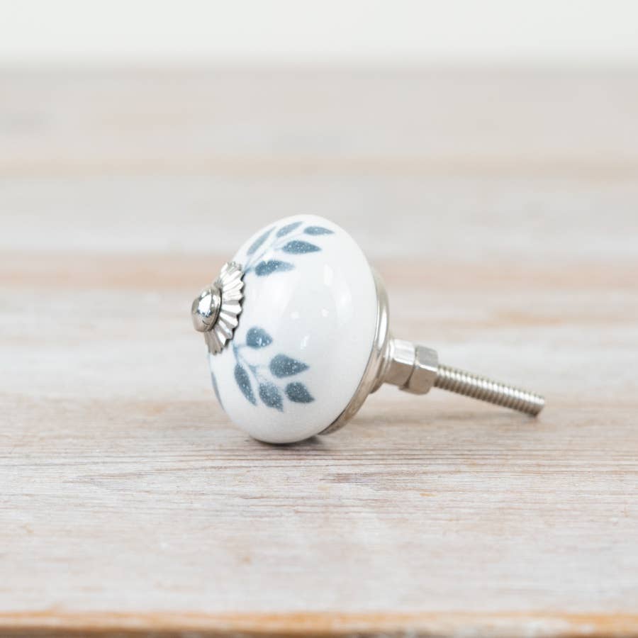 Ceramic Drawer Knobs | Vintage Leaf & Silver Centre | Sold in Pairs