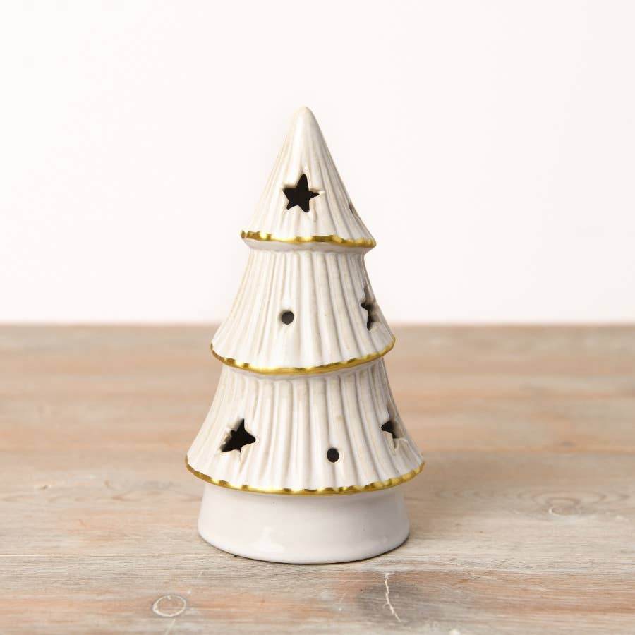 White and Gold LED Christmas Tree H15cm