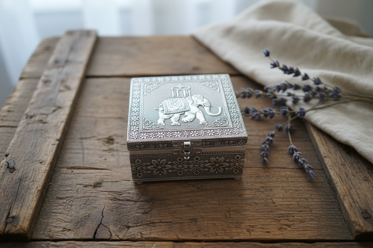 Elephant Trinket Box Rustic Single