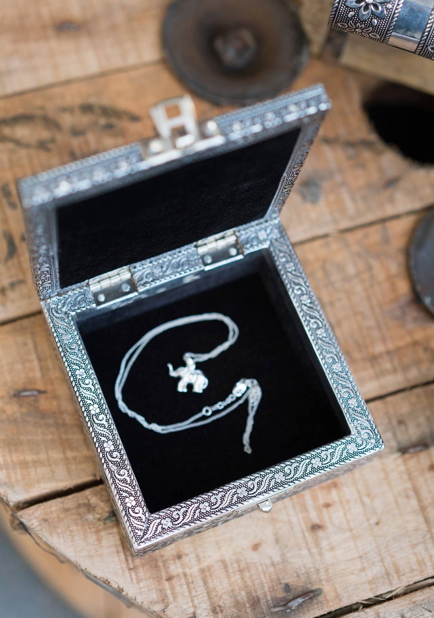 Elephant Design Trinket Box in Silver