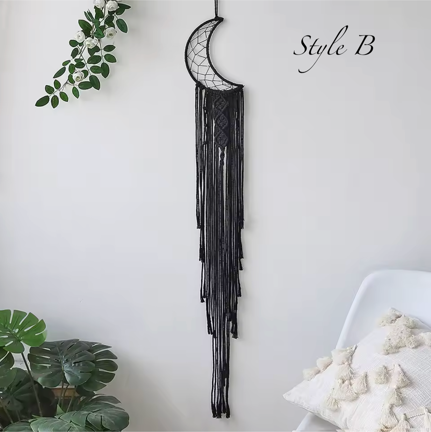Black Moon & Sun Macramé Dreamcatcher | Gothic Wall Hanging