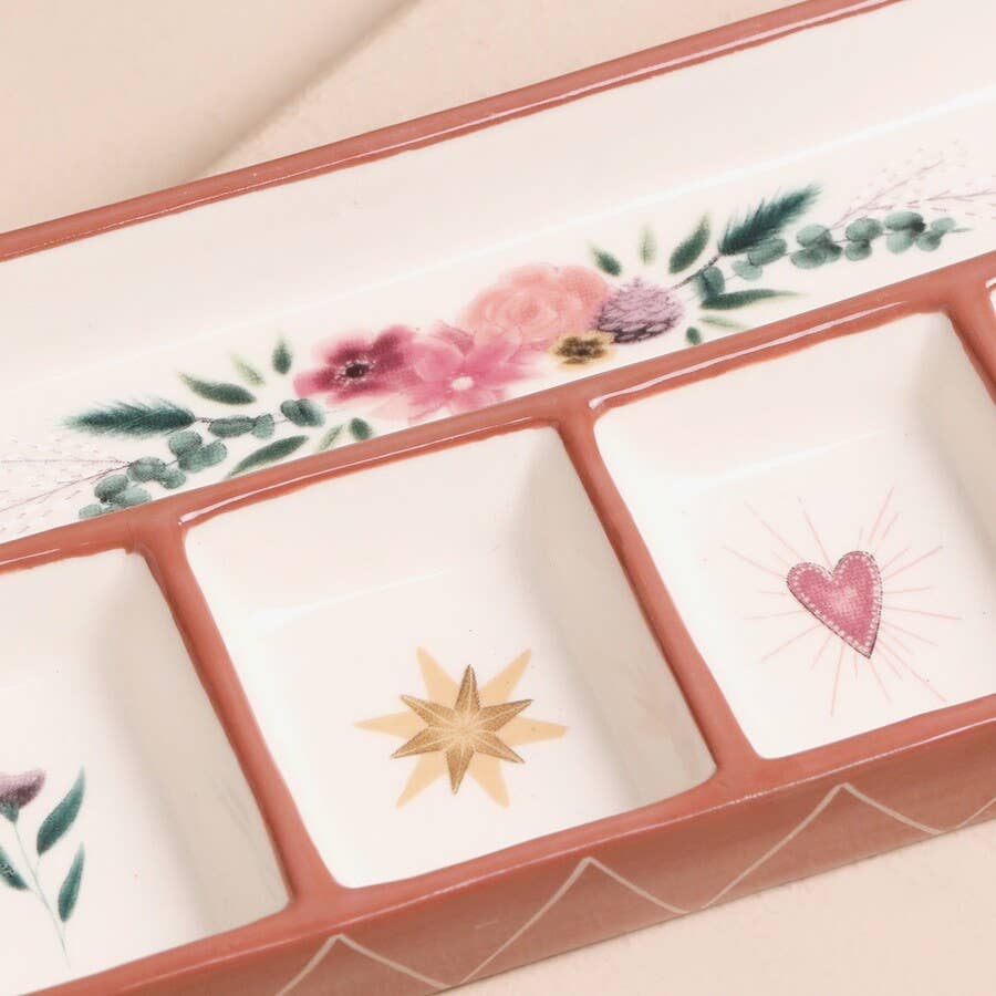 Floral Heart Ceramic Trinket Tray 15cm | Jewellery Storage Dish