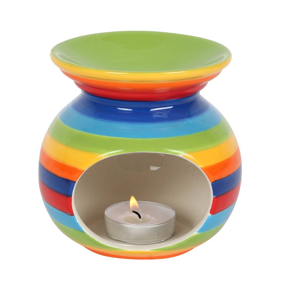 Rainbow Stripe Ceramic Oil Burner & Wax Warmer, 14cm