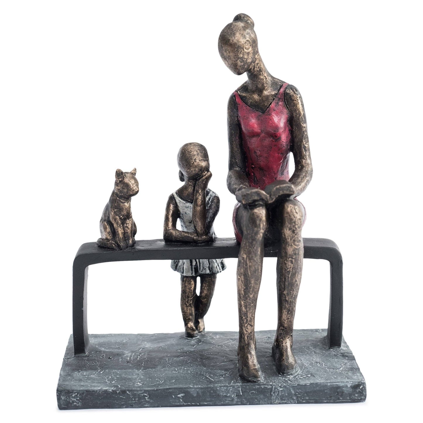 Mother & Daughter with Cat Sculpture H23cm