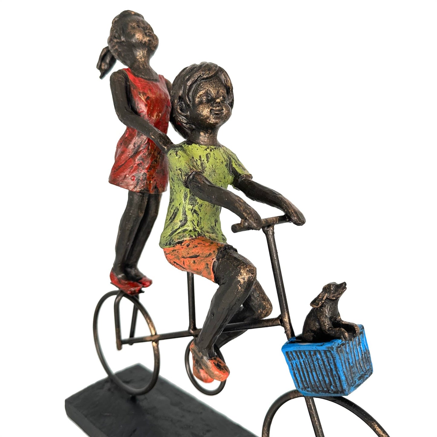 Children Riding Bicycle Sculpture H32cm