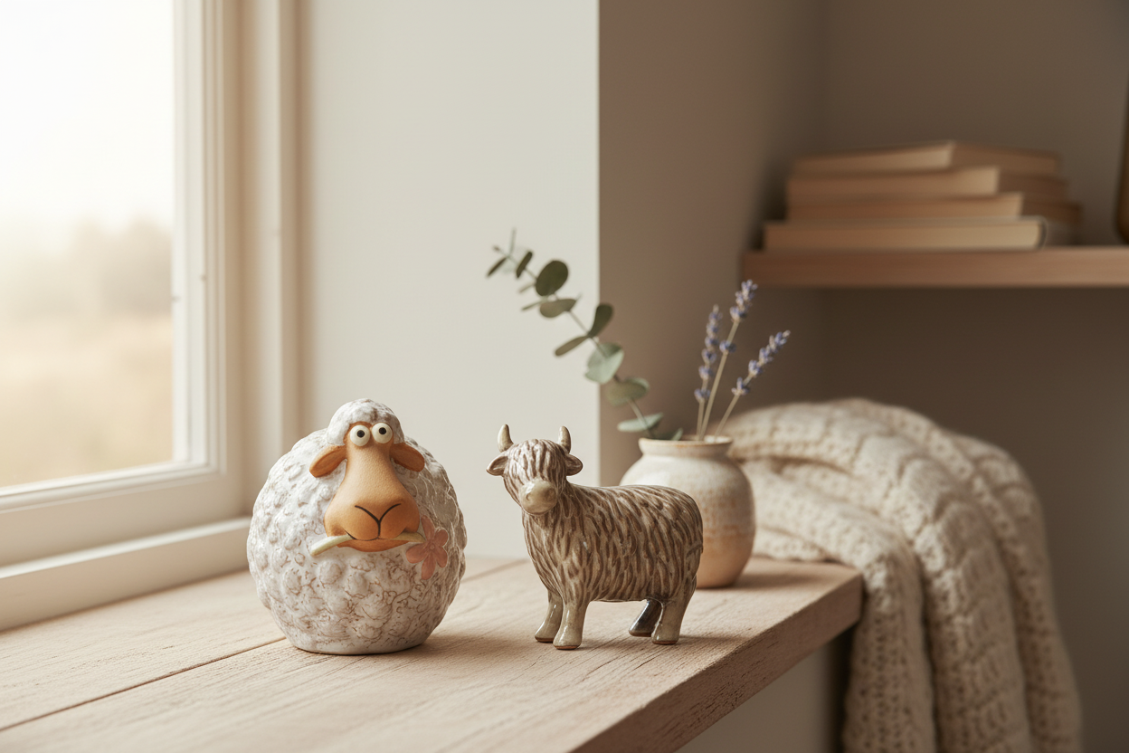 Glazed Highland Cow 11.2cm - Sheep Duo
