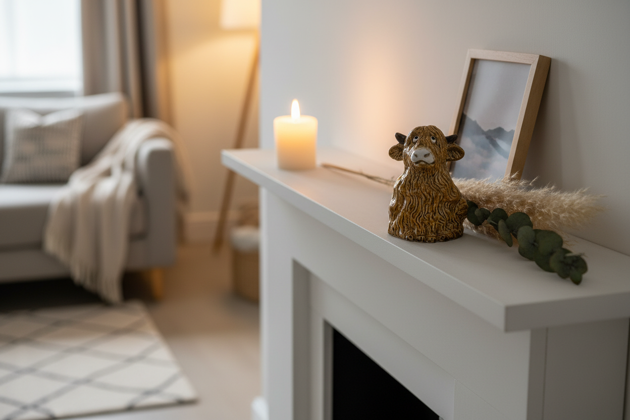 Glazed Highland Cow - Mantelpiece Lifestyle