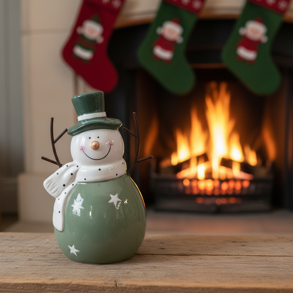 Green Snowman - Fireplace Shot