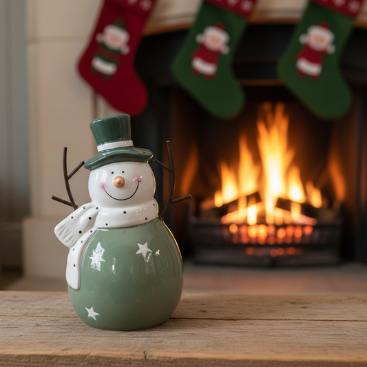 Green Snowman - Fireplace Shot