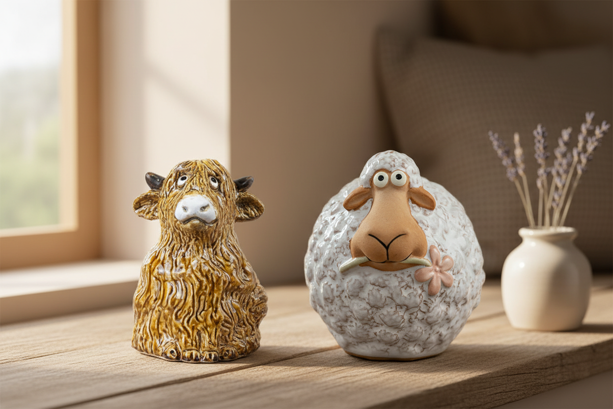 Highland Cow & White Sheep Lifestyle Shot