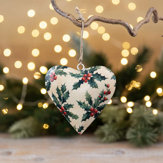 Holly Heart Festive Background